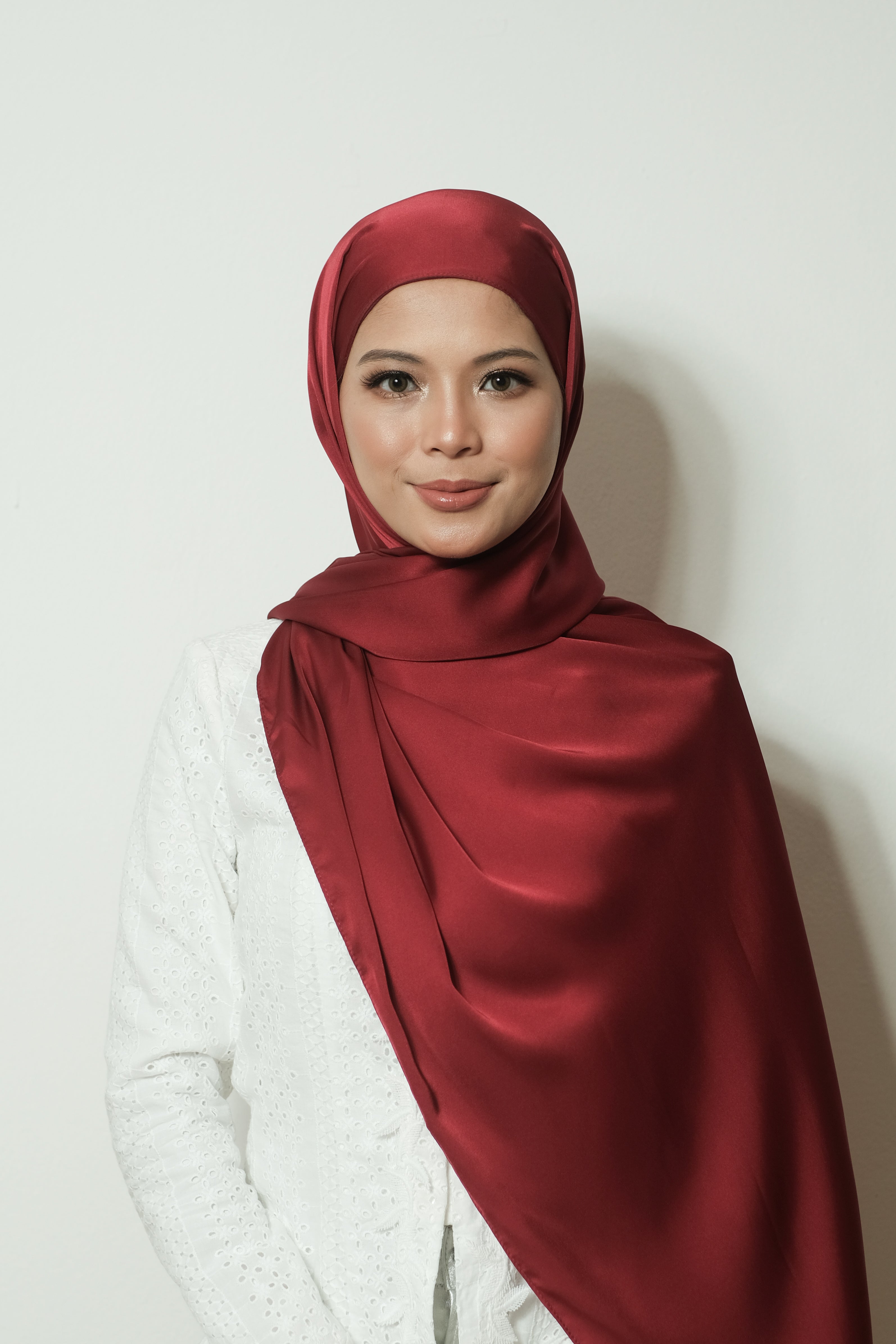 Premium Luxe Satin Instant Shawl - Ruby Red