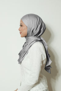 Premium Luxe Satin Instant Bawal - Silver Grey