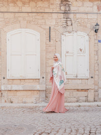 Turkish Collection : Alacati 2.0 Stripe Pink Floral Satin Luxe Scarf